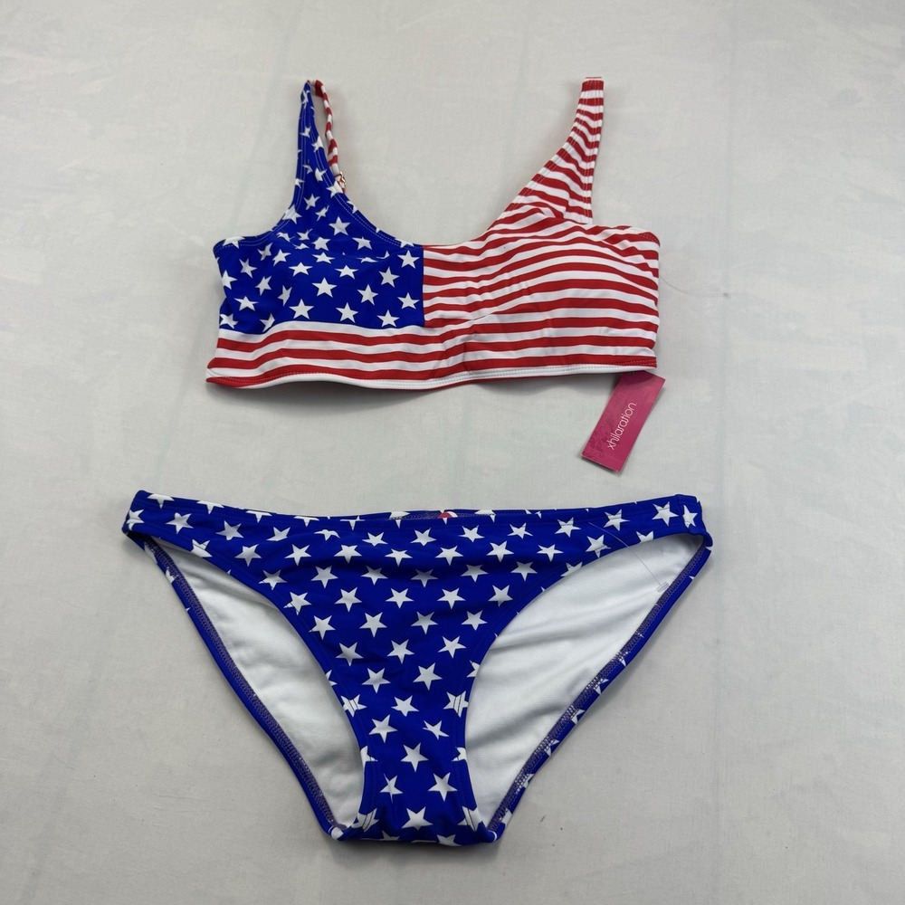 Xhilaration Women's L American Flag Stars Stripes Bikini Swimsuit Set NWT